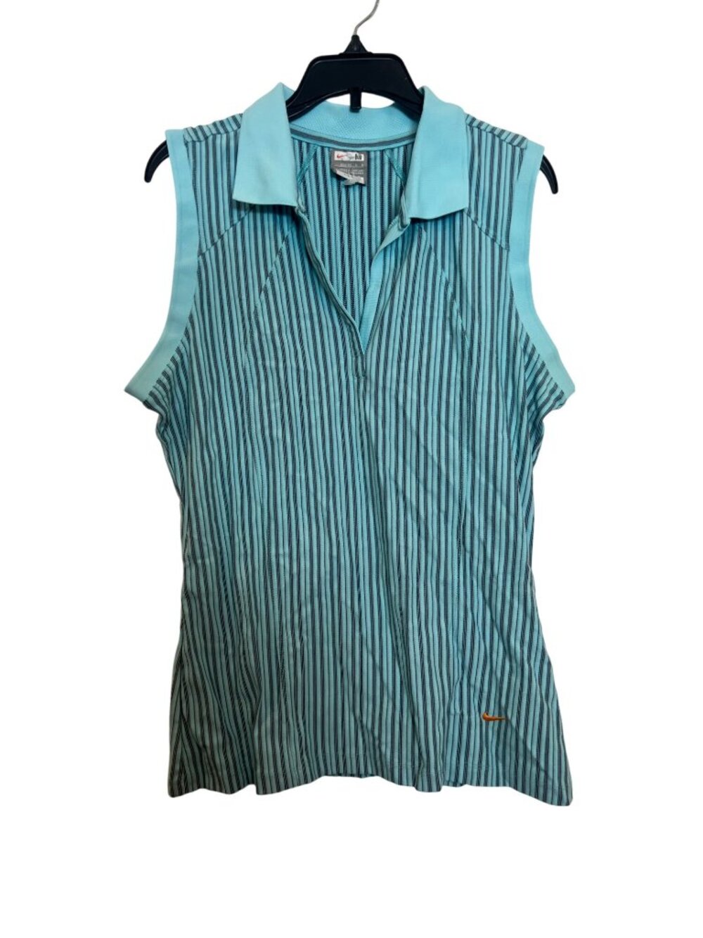 Nike Womens Sleeveless Striped Collared Polo Shirt M Blue/Teal Polyester